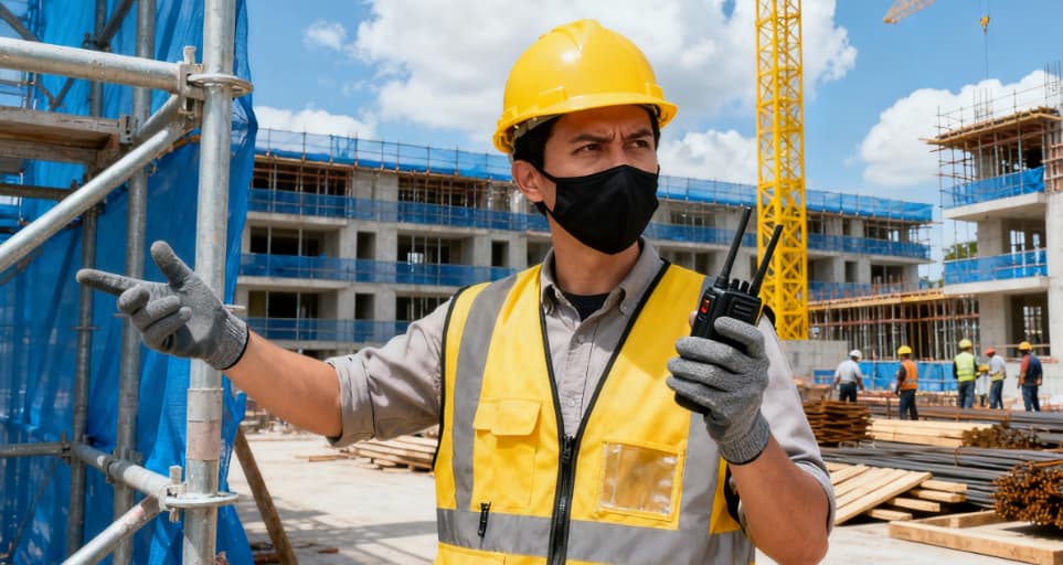 adult walkie talkie in construction