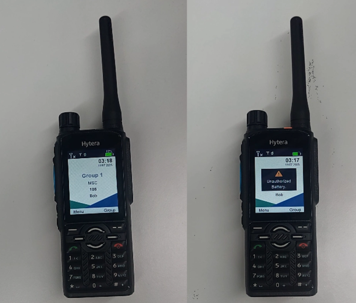 Hytera walkie talkie vs. it with unauthorized battery